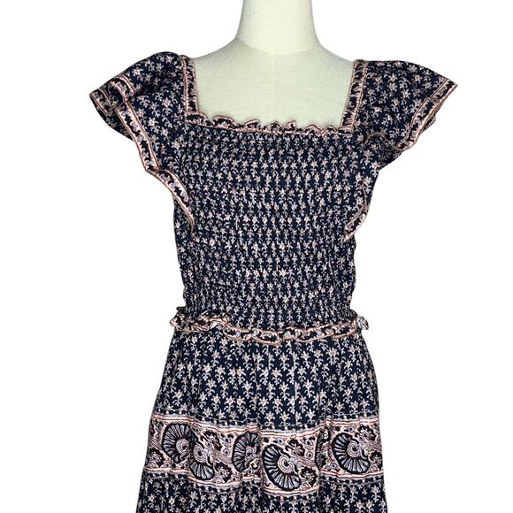 SEA New York Jasper Multicolor Print Smocked Mini Dress Marine Size Large - Picture 5 of 12